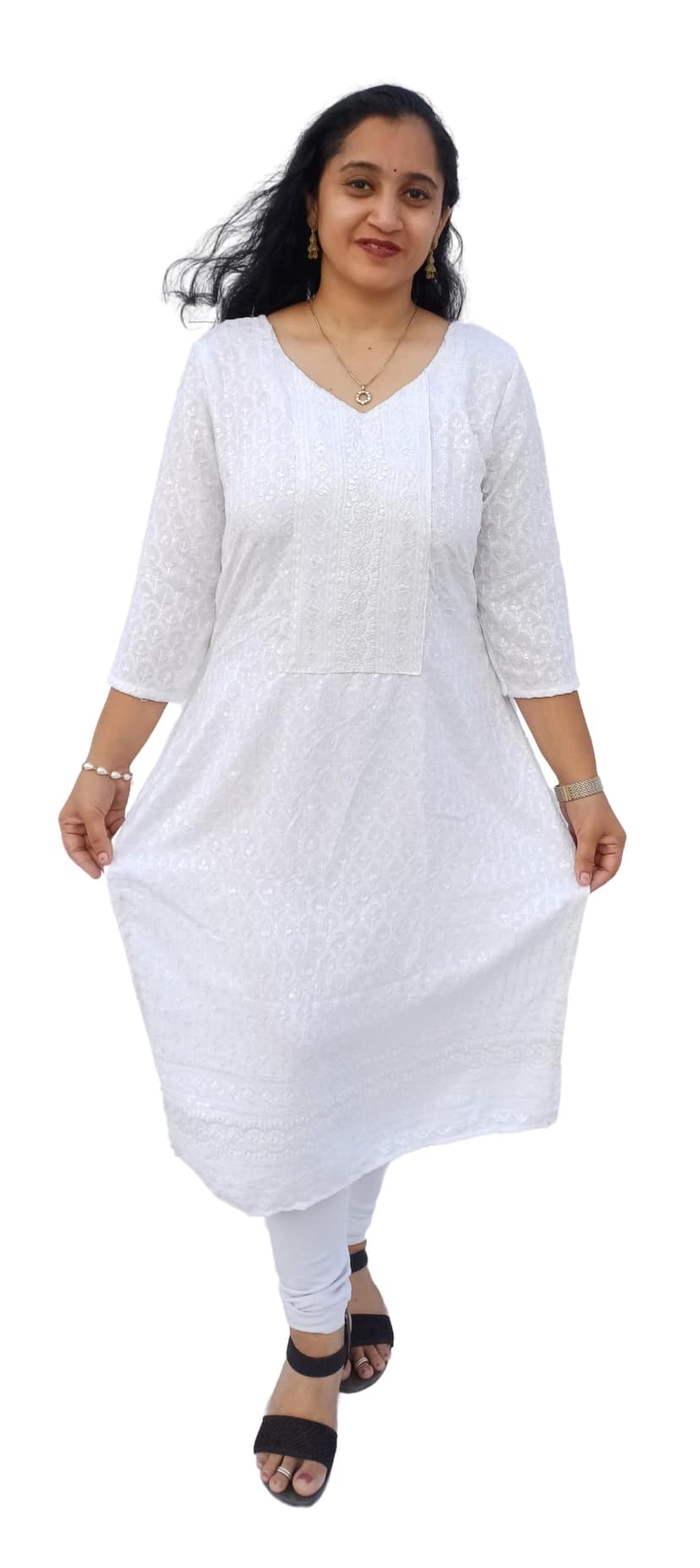 Mom and Me Rayon Chikankari Kurta/Kurti for Women, Soft, Casual Wear, No Bottom, Colours: Black, Maroon, Navy Blue, Pink, Red, White, Yellow, Sizes: S, M, L, XL, 2XL, 3XL (Large, White)