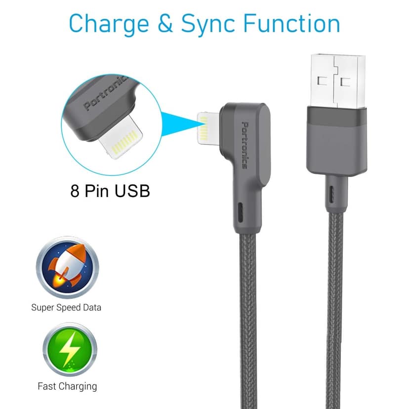 Portronics Konnect L 1.2M Fast Charging 3A 8 Pin USB Cable with Charge & Sync Function for iPhone view 2