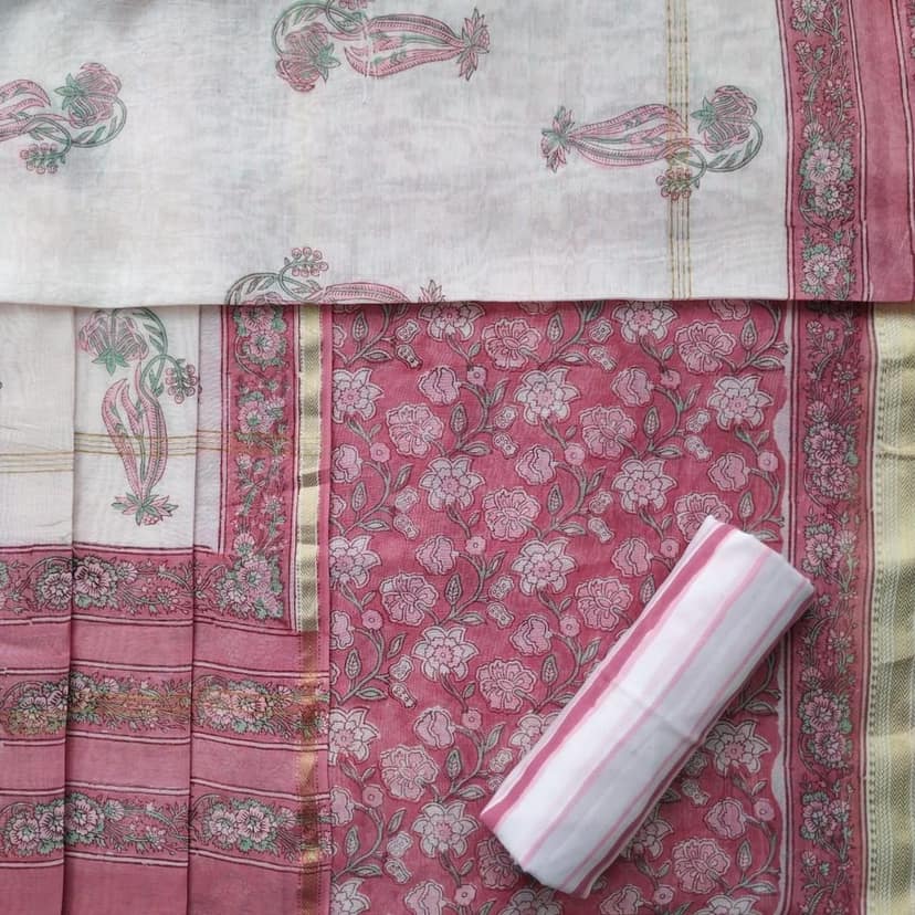 Exclusive Hand Block Print Maheshwari Silk Suit Set (MSL382) view 3