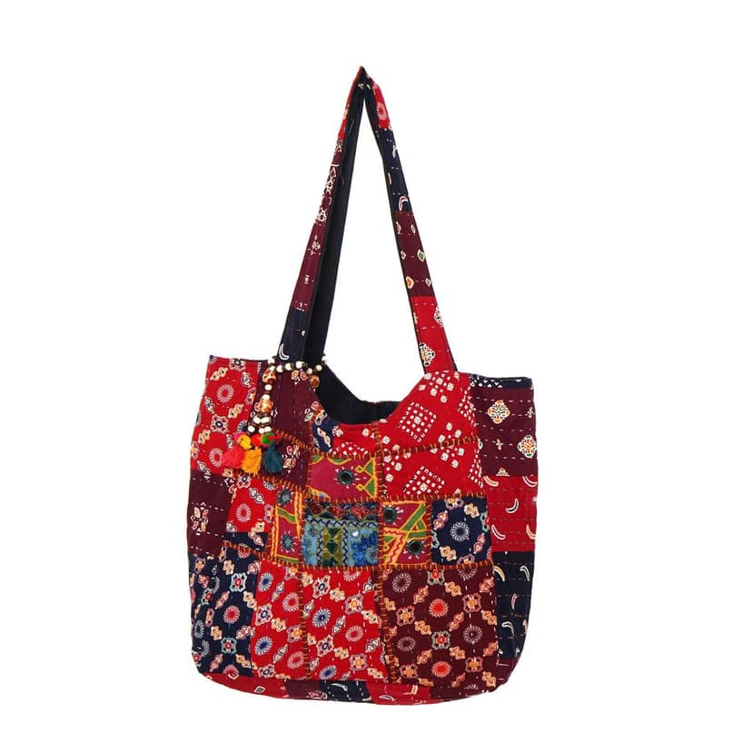 Rajasthani Embroidered Shoulder Bag, Pure Cotton Shoulder Bag With Handmade Beautiful Patchwork view 5