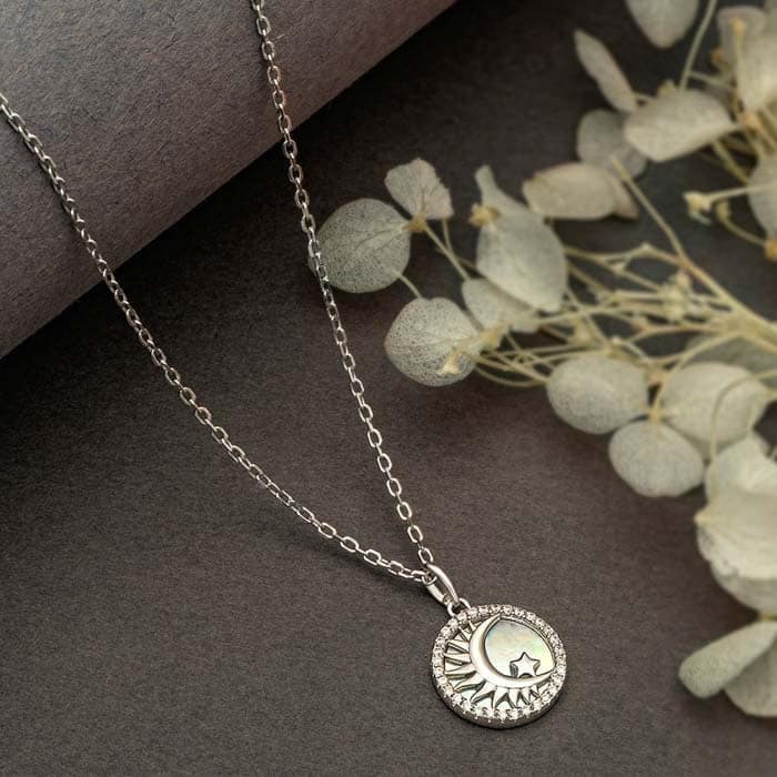 Silver Crescent Pendant with Chain view 3