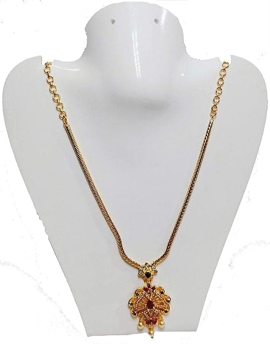 Yellow Gold Traditional Pendant Set with Ruby and Pearls for Women view 2