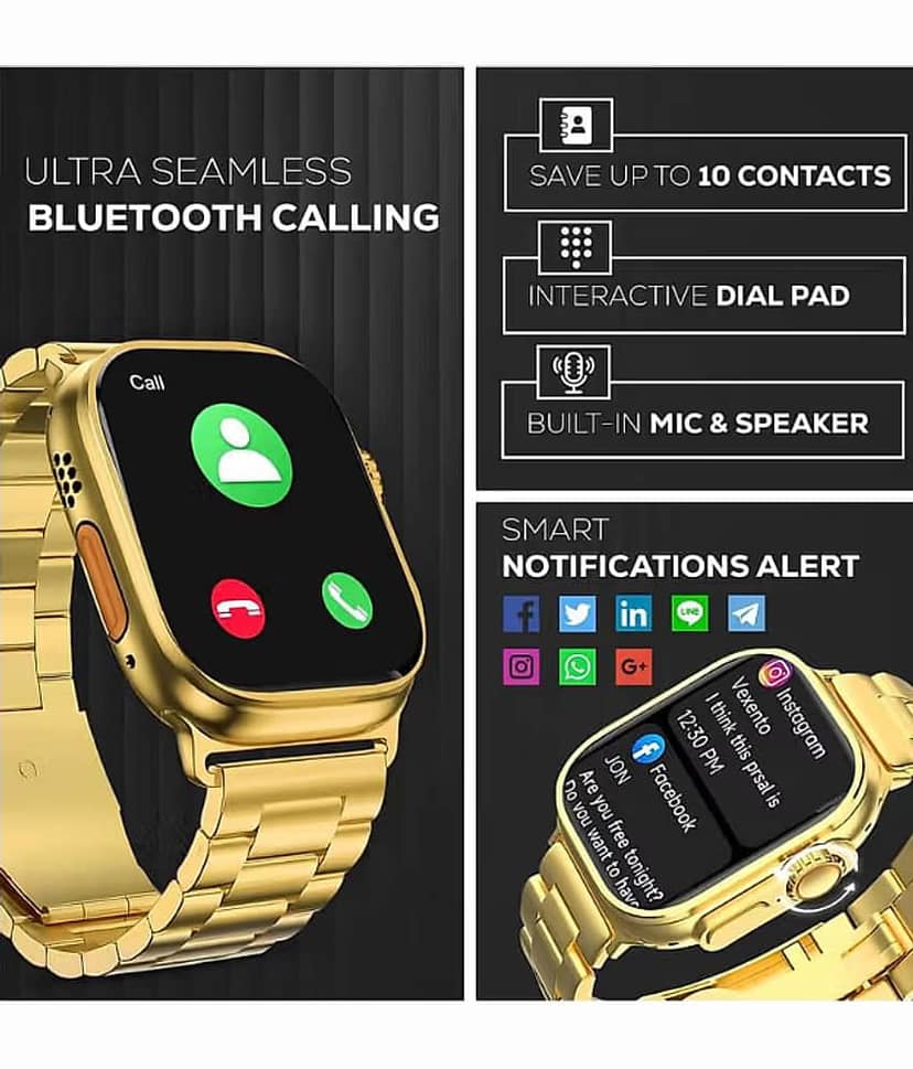 OLIVE OPS Ultra Max Golden Edition Smartwatch | Heart Rate | Steps | Wireless Charging Smartwatch (Golden Strap, 2.09 Inch Big Sunlight Proof Display) view 2