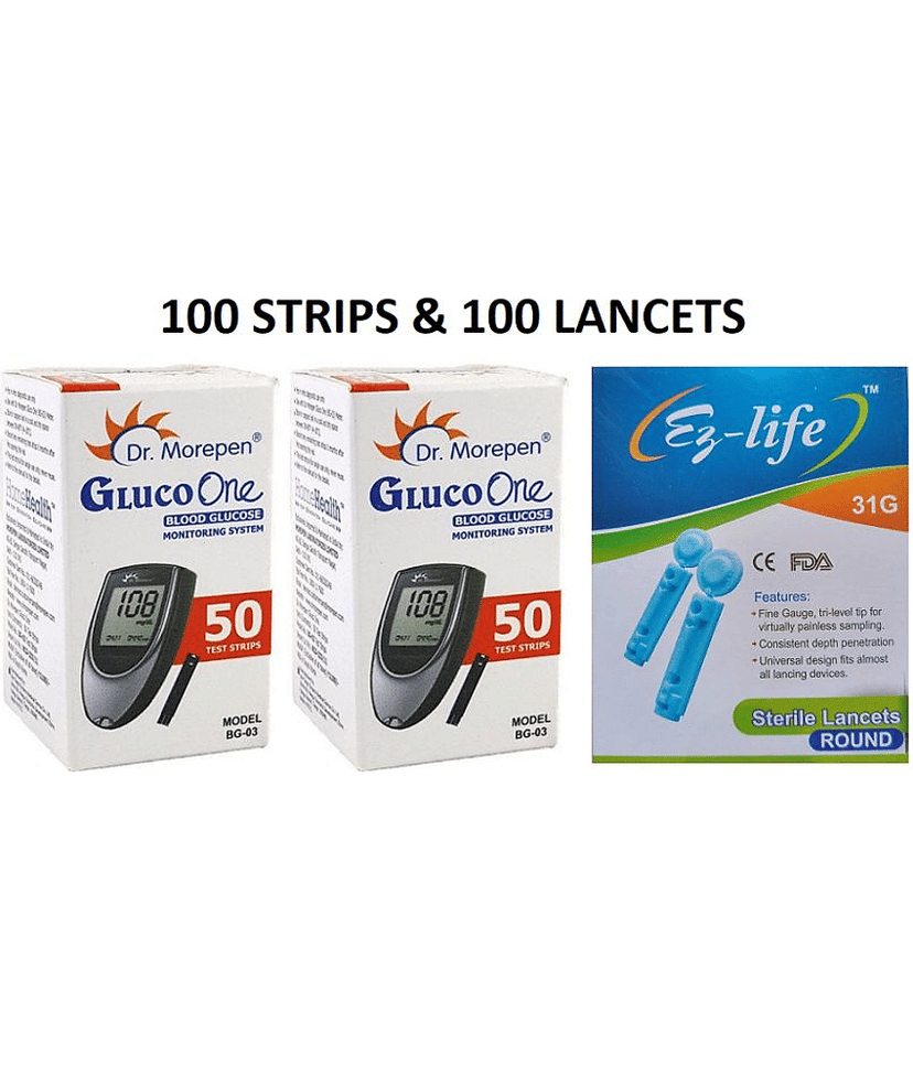 Dr. Morepen Gluco One Bg03 100 Strips + Ezlife 100 Lancets