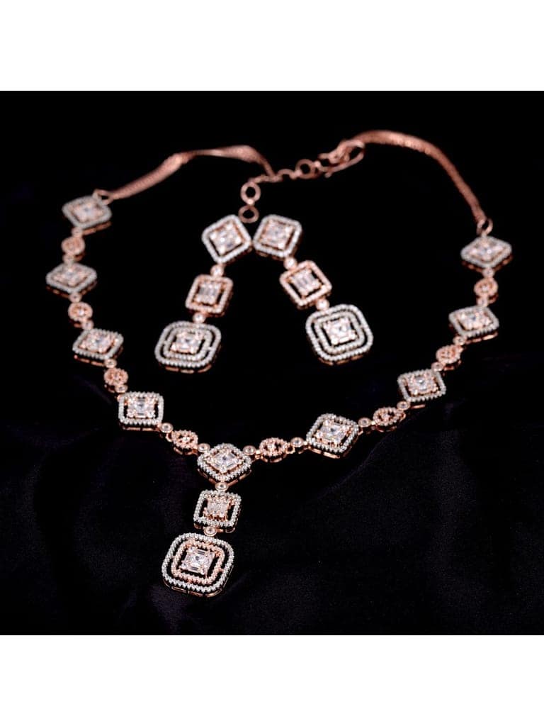 Minimal light weignt diamond necklace set earrings view 2