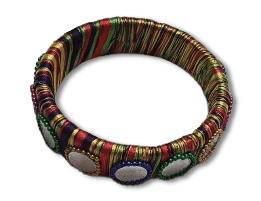 oxidized metal bangles with mirror work in multi-color view 3