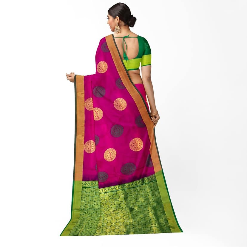 Magenta Color Fancy Butta Mixed Soft Silk Saree with Unstitched Blouse view 2
