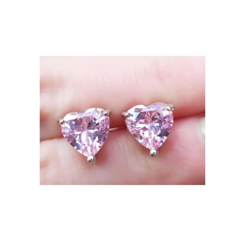 Dazzling Cubic Zirconia Pink Heart Stud Earrings for Women,Teen Girls & Kids Romantic Heart-Shaped Diamond Like Stud Earrings Pair of 1 view 7