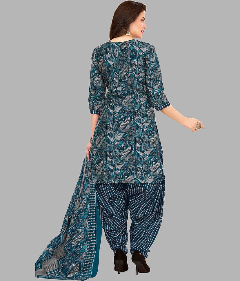shree jeenmata collection Women Cotton Printed Straight Kurti With Patiala Salwar ( Blue ) view 2