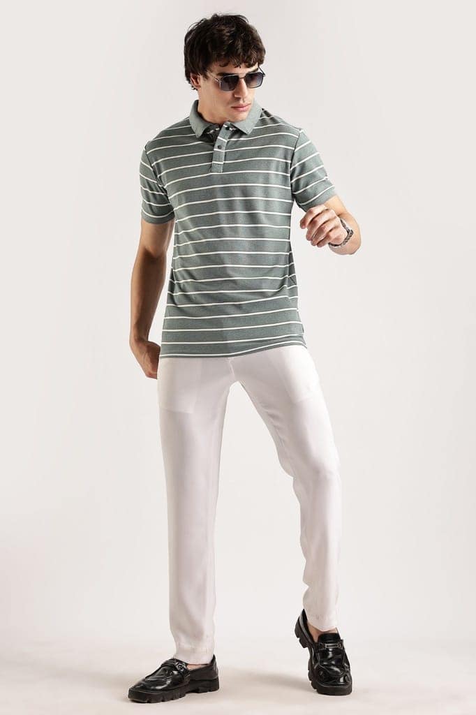 Pollycotton Olive Striped Polo view 6