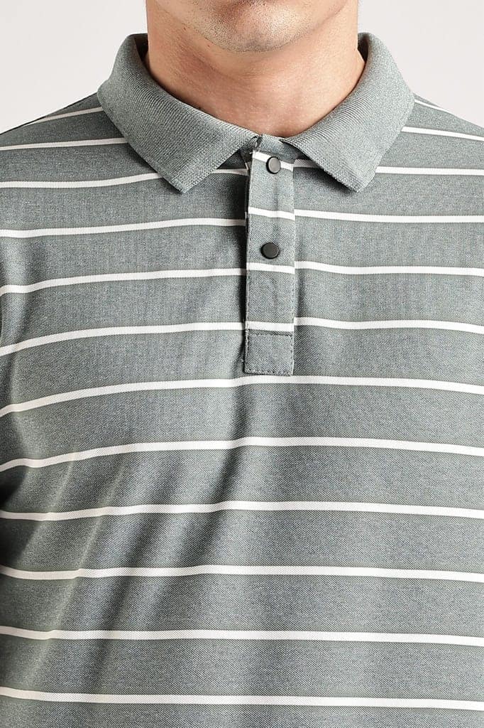 Pollycotton Olive Striped Polo view 7