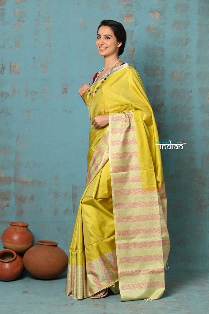 Anokhi ~ Handloom Pure Soft Silk Saree with Designer Pallu ~ Lime Green (Limited Edition) view 2