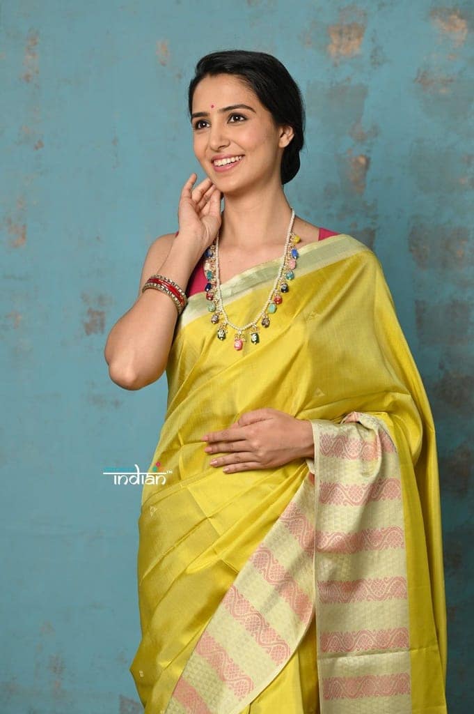 Anokhi ~ Handloom Pure Soft Silk Saree with Designer Pallu ~ Lime Green (Limited Edition) view 4