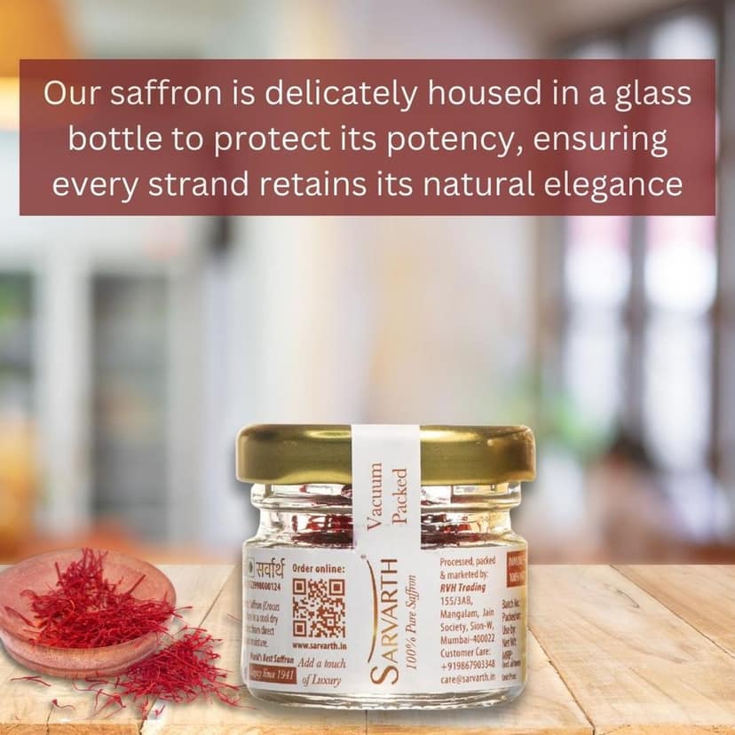 SARVARTH Finest A++ Grade 100% Pure Original Saffron/Kesar for Food/Cuisine Skin Care and Improved Health | Kesar for Pooja & Gifting | Saffron with Glass Bottle (1 gram) view 4