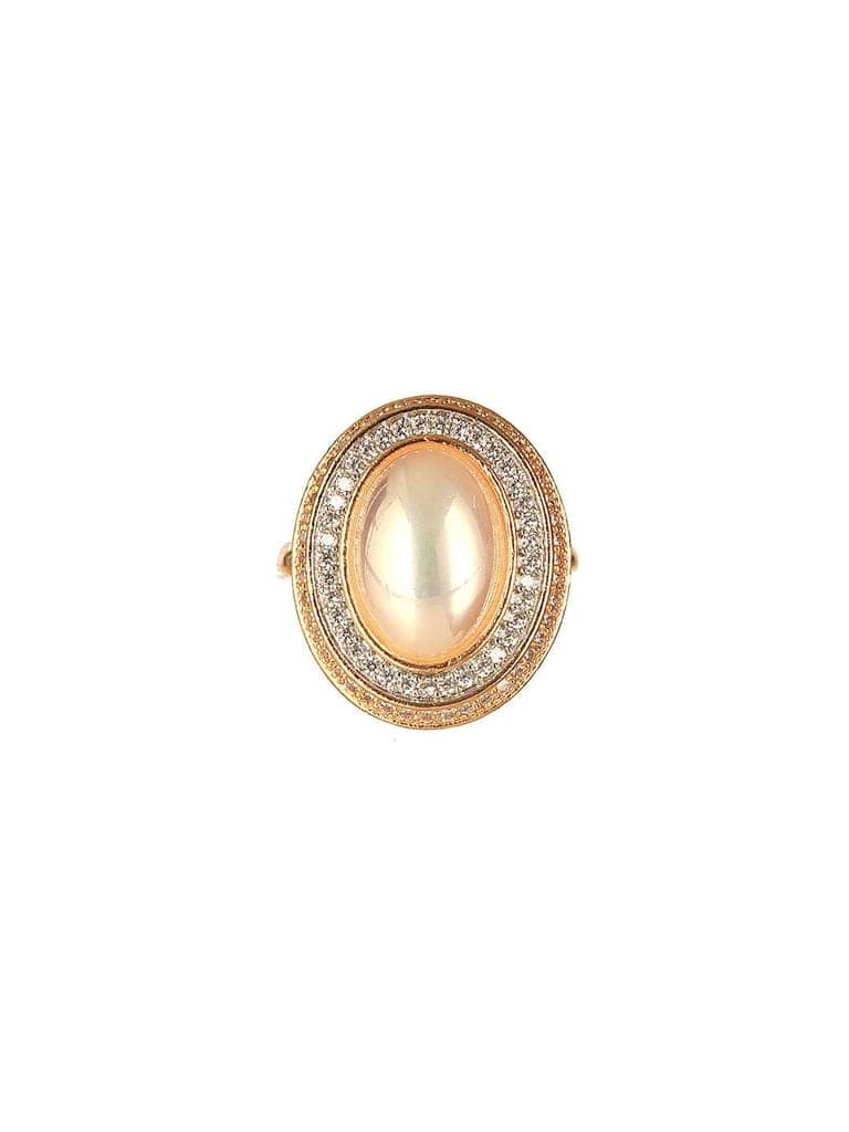Gold Toned Off White Pearl Studded Engagement Designer Oval Adjustable Finger Rings view 5