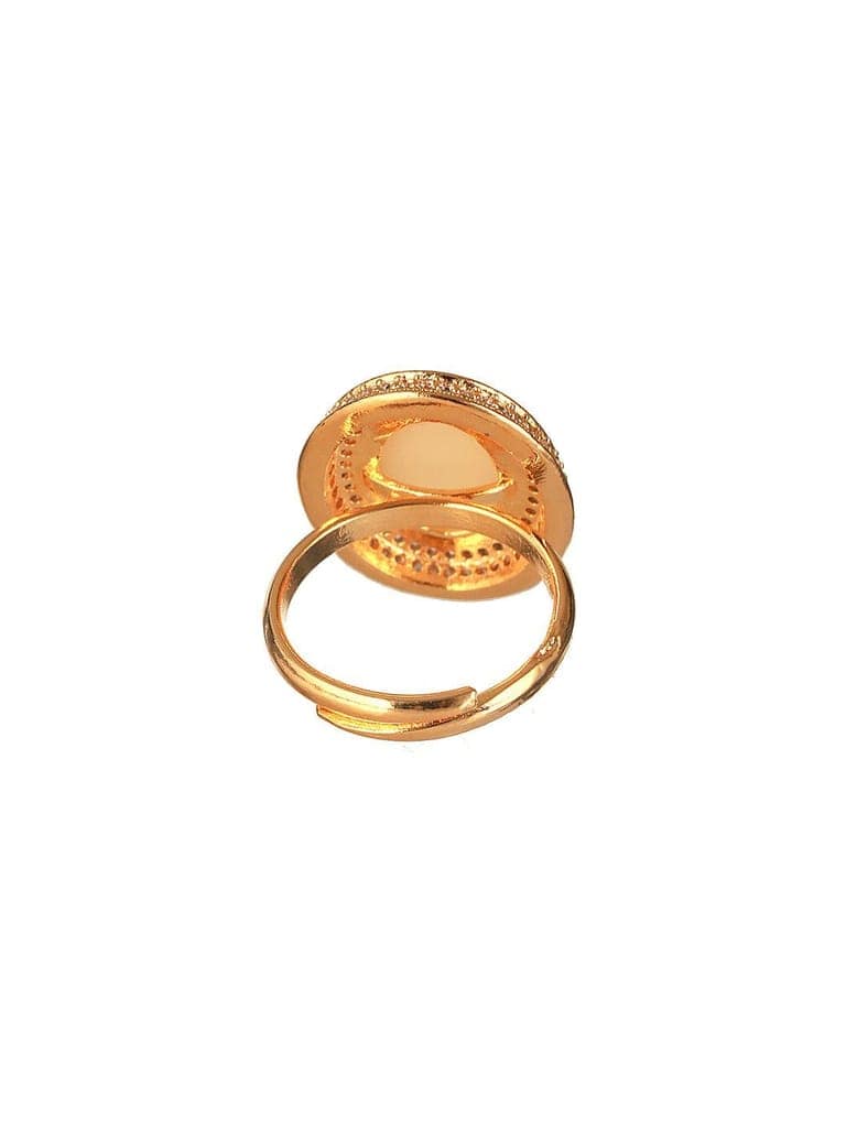 Gold Toned Off White Pearl Studded Engagement Designer Oval Adjustable Finger Rings view 6