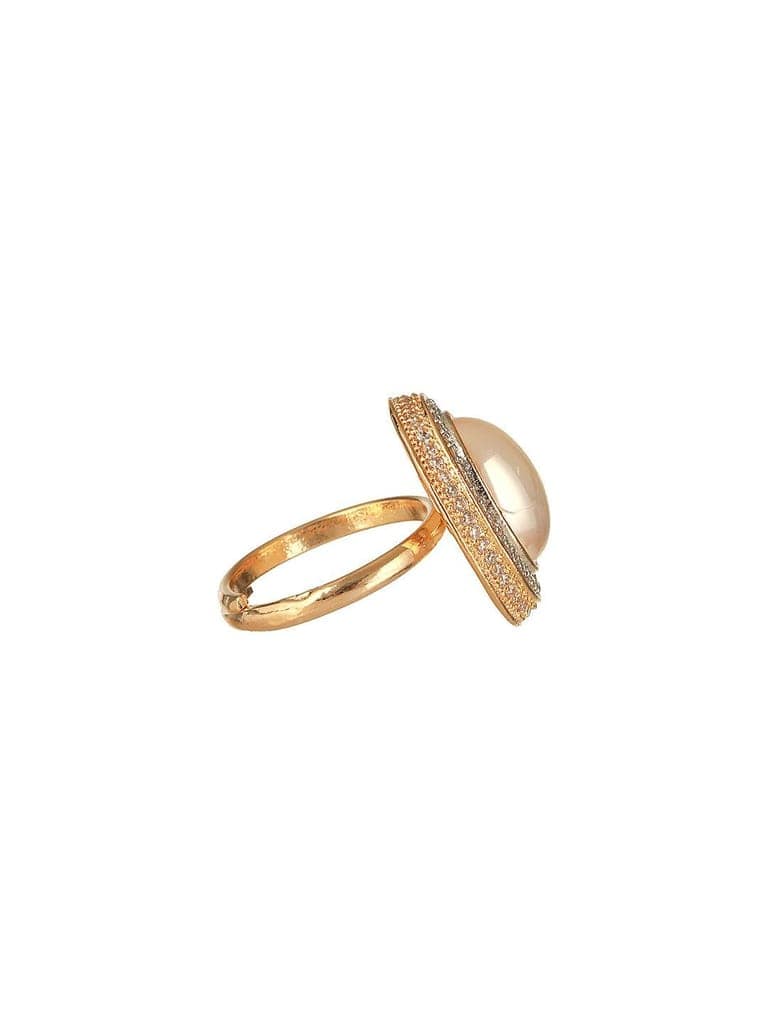 Gold Toned Off White Pearl Studded Engagement Designer Oval Adjustable Finger Rings view 7