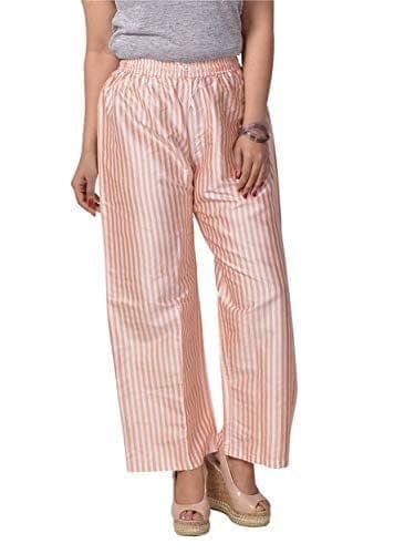 Women's Light Blue Striped Cotton Palazzo Pants