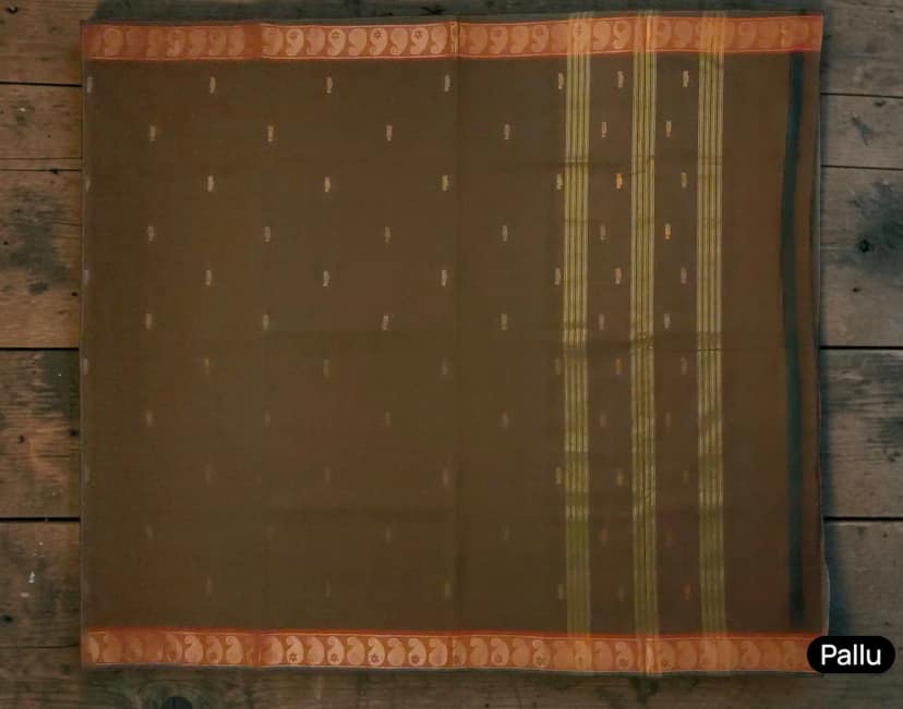 Handwoven Kanchipuram Cotton Saree with Golden Woven Border view 4