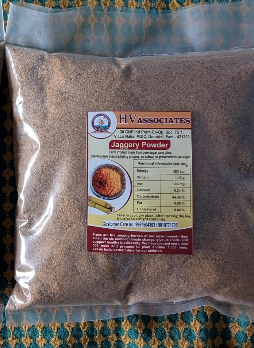 Hv Associates Jaggery Powder (1 Kg) | Pure & Natural Farm Product | Made From Sugarcane Juice | Healthy Sugar Substitute, Shakkar, Gud Powder
