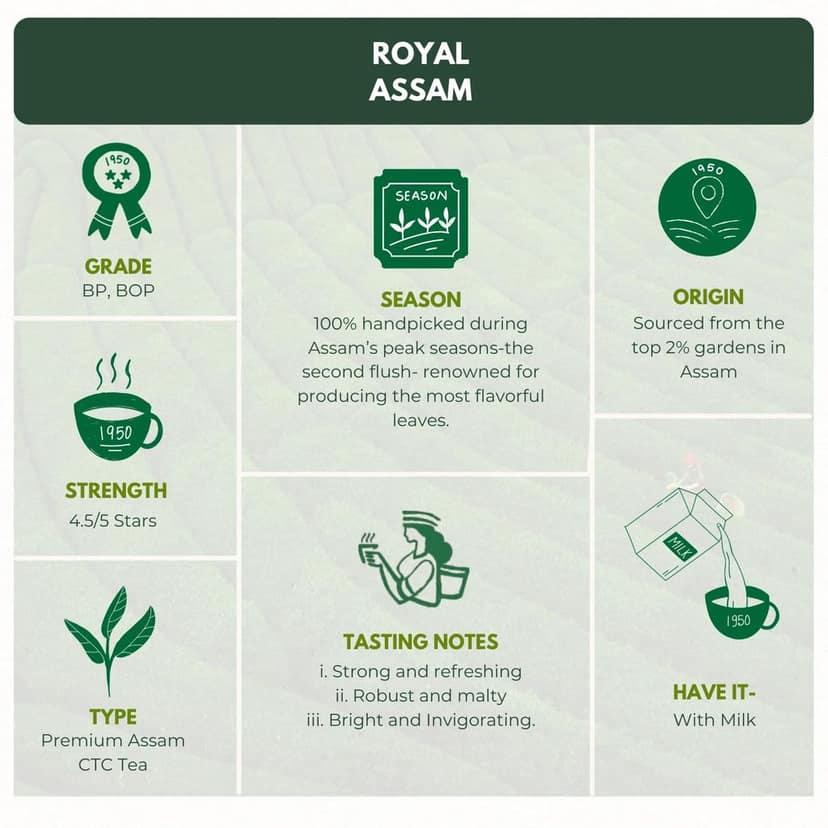 1950 Origins Combo Pack of 2 x 150 gm-Royal Assam | Premium Black Tea | Kadak Chai | 100% Natural Loose Leaf Tea| Pure Assam CTC Tea Leaves| Rich, Strong & Fresh| Tin Caddy view 3
