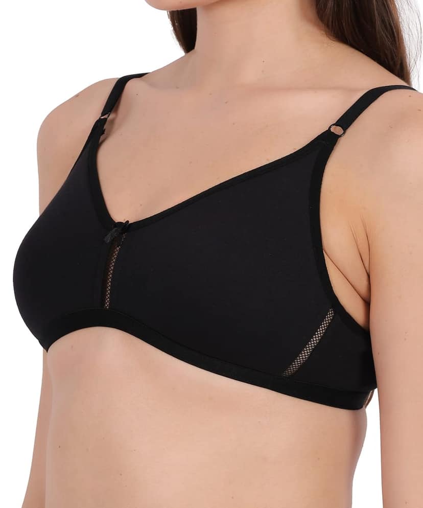 WAONY Women's Seamless Non-Wired T-Shirt Bra – Full Coverage Cotton Blend Comfort Bra with Mesh Detailing & Adjustable Straps view 6