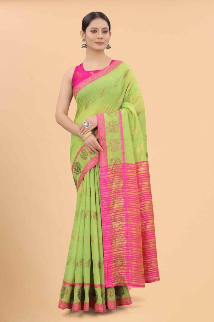 Women's Pure Cotton Woven Saree With Unstiched Blouse Piece