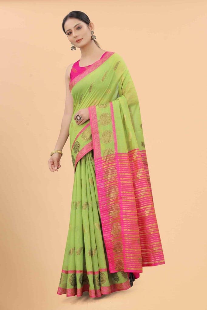 Women's Pure Cotton Woven Saree With Unstiched Blouse Piece view 3