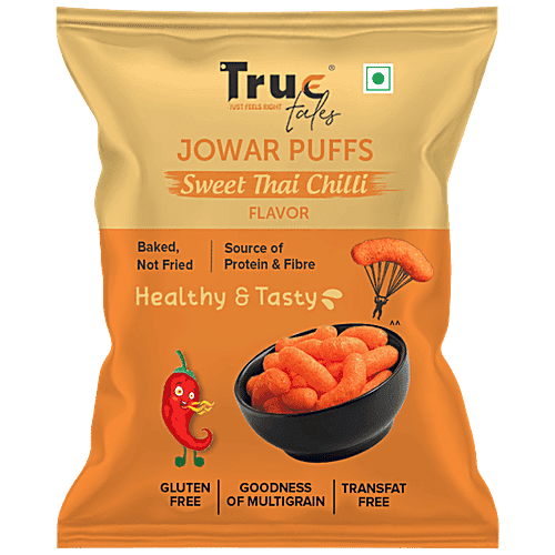 True Tales Jowar Puffs - Sweet Thai Chilli Flavor, Baked, Crunchy, Gluten Free, 100 g