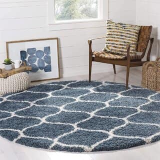 GALLERY HOME Silky Smooth Anti-Skid Shaggy Round Carpet with 2 inch Thickness (8x 8 Round, Blue C3)