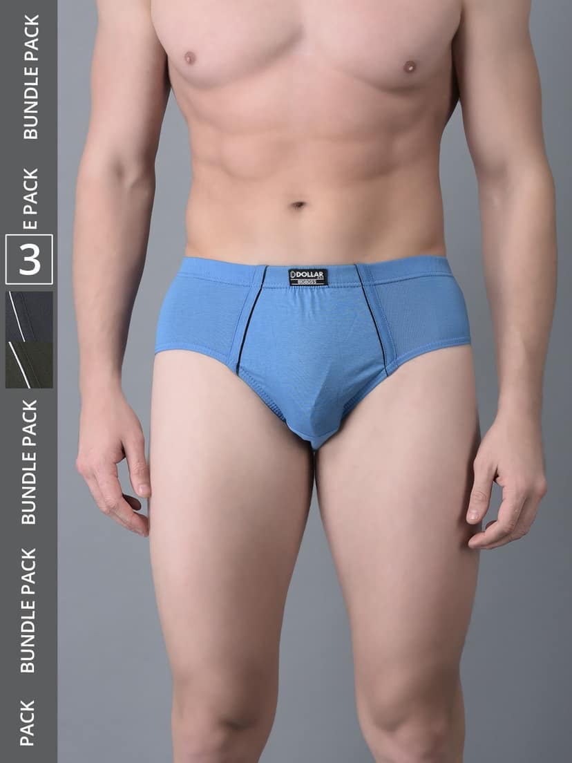 Men's Assorted Pack of 3 Combed Cotton Solid Brief With Anti-Microbial Odour Control