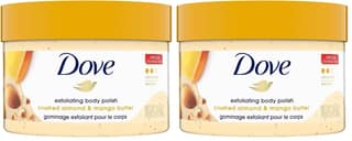 Dove Exfoliating Body Polish Scrub for Dry Skin with Crushed Almond and Mango Butter, Gently Exfoliates and Moisturizes to Reveal Instantly Soft, Smooth & Healthy Skin, Naturally Derived Ingredients, Sulfate-Free, Fruity Scent, 298g Dove Exfoliating Body