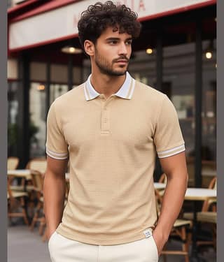AUSK Men Cotton Blend Regular Fit Solid Polo T Shirt ( Beige )
