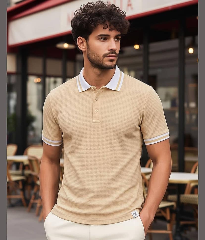 AUSK Men Cotton Blend Regular Fit Solid Polo T Shirt ( Beige )