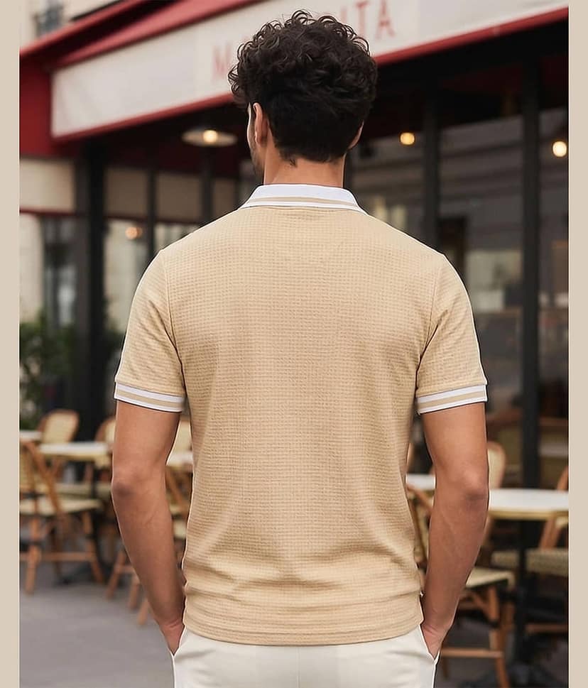 AUSK Men Cotton Blend Regular Fit Solid Polo T Shirt ( Beige ) view 2