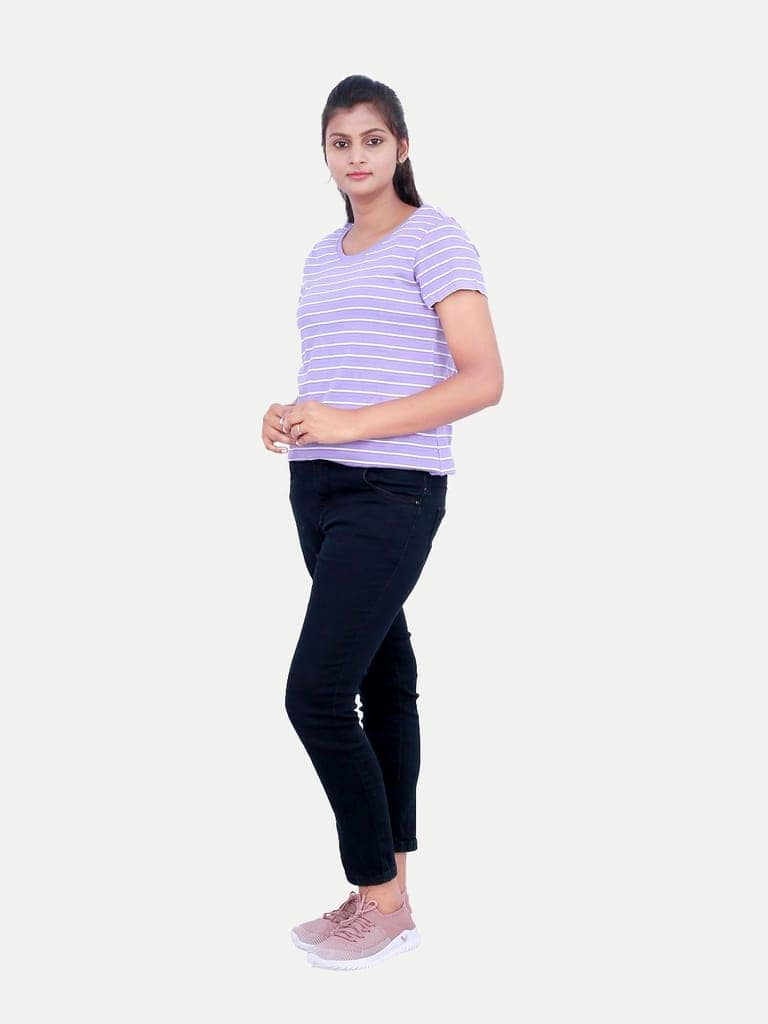 Women striper Tees- Purple Colour view 3