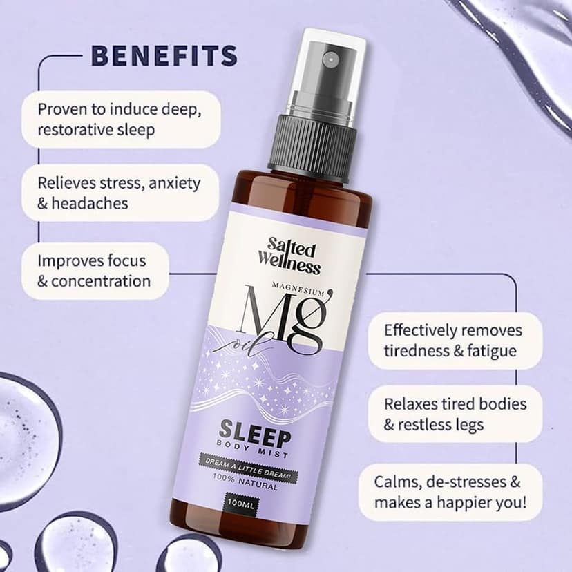 Magnesium Oil Spray Combo (Muscle Mist + Sleep Mist) | Pain Relief, Muscle Recovery & Deep Sleep Support | Fast Absorbing Natural Magnesium Spray | 100ml x 2 | Salted Wellness by Thrpy & Thrpy view 5