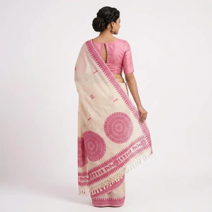 Tussar Cotton Sambalpuri Saree with Mandala Motifs view 2