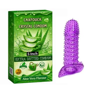 Caxfouck Crystal Condom Extra Dotted Aloe Vera Flavour 5 Inch Reusable Sleeve for Enhanced Pleasure (1 Pc)