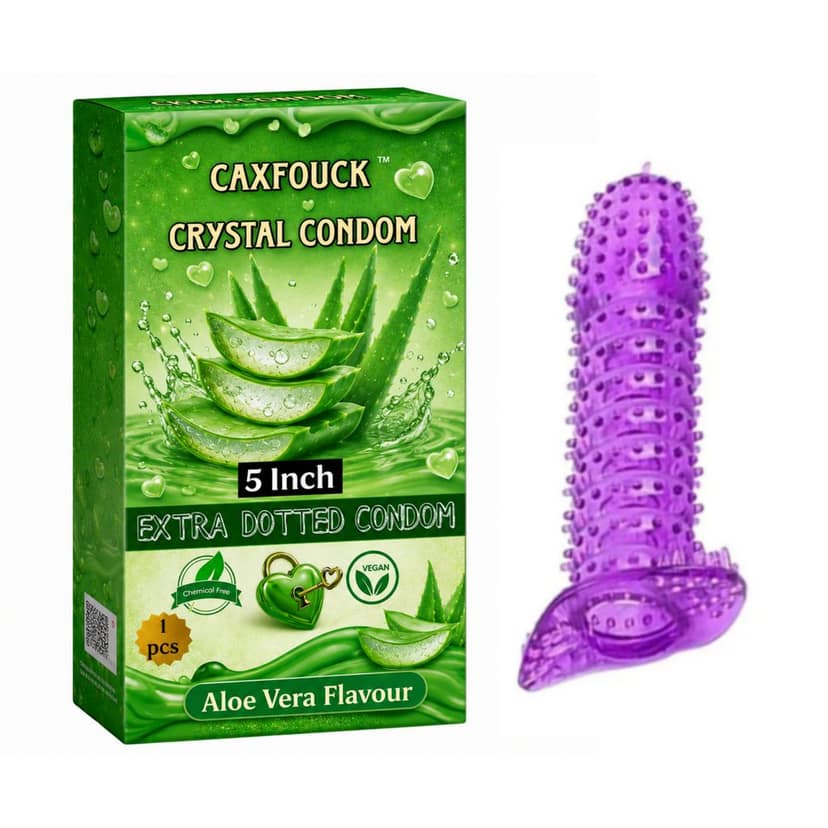 Caxfouck Crystal Condom Extra Dotted Aloe Vera Flavour 5 Inch Reusable Sleeve for Enhanced Pleasure (1 Pc)
