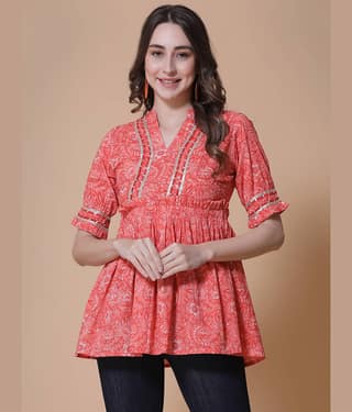 GOD BLESS Women's Cotton Peplum Top ( Orange )