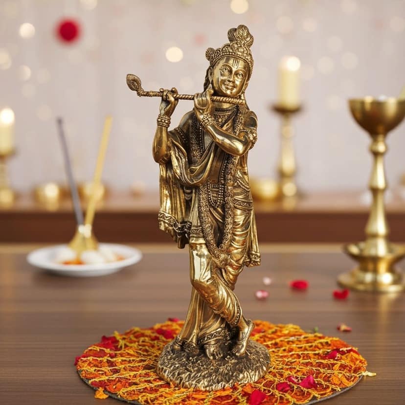 Brass Krishna Ji Idol Statue ? Premium Handcrafted Brass Showpiece, Height : 10 Inch (BSMAS1806 G)