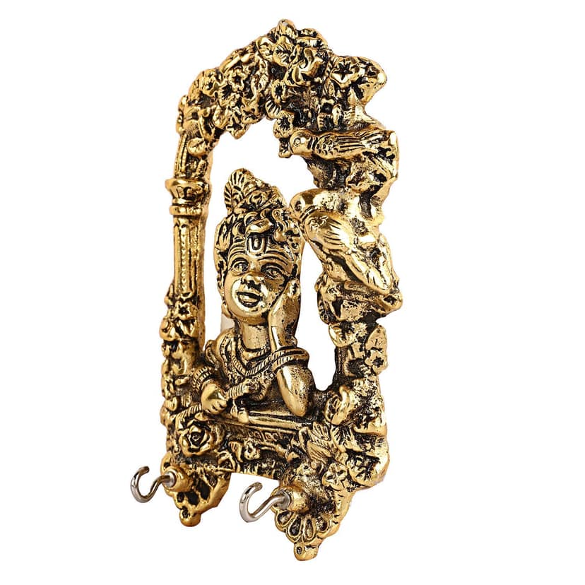 DreamKraft Handcrafted Krishna Metal Key Hanger (12 cm x 18 cm x 5 cm, Gold) view 2
