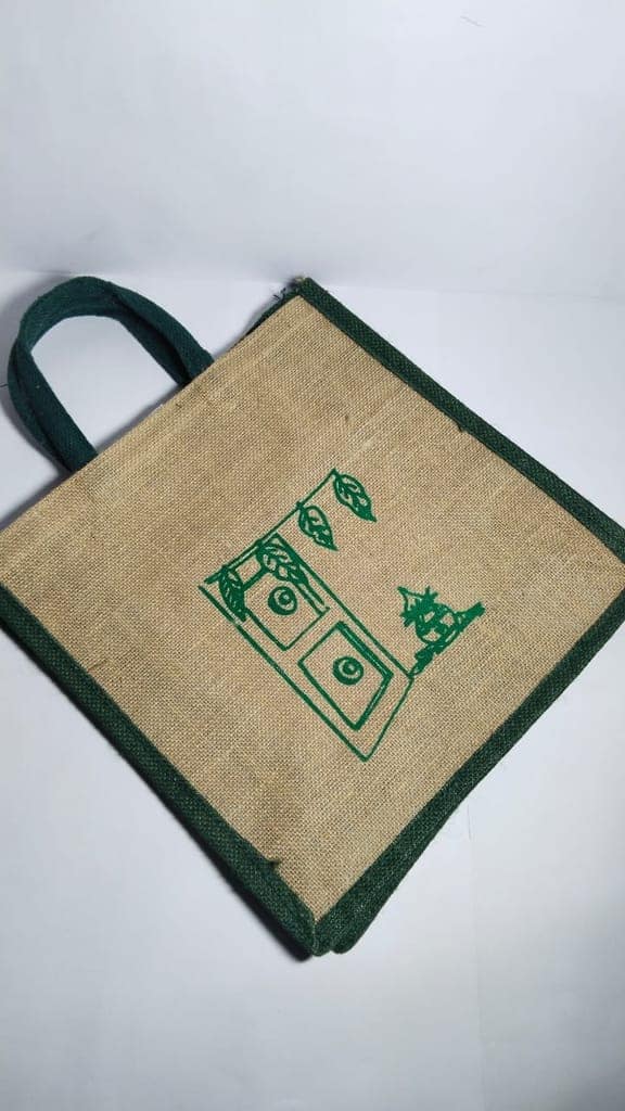 Eco-Friendly Jute Tote Bag with Unique Hand-Embroidered Design view 3
