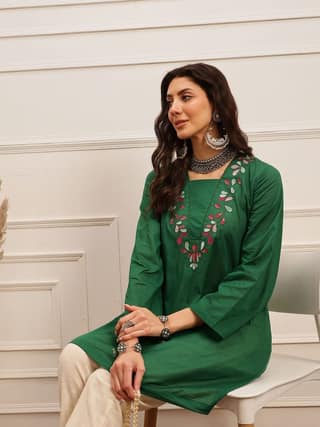 Emerald Charm Mirror Work Kurta