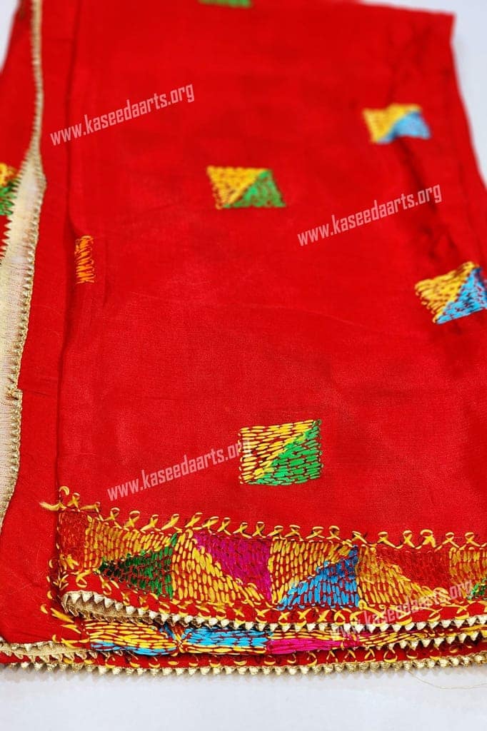 Kaseedaarts Traditional Handmade Red Phulkari (Wedding Dupatta for Women's) view 4