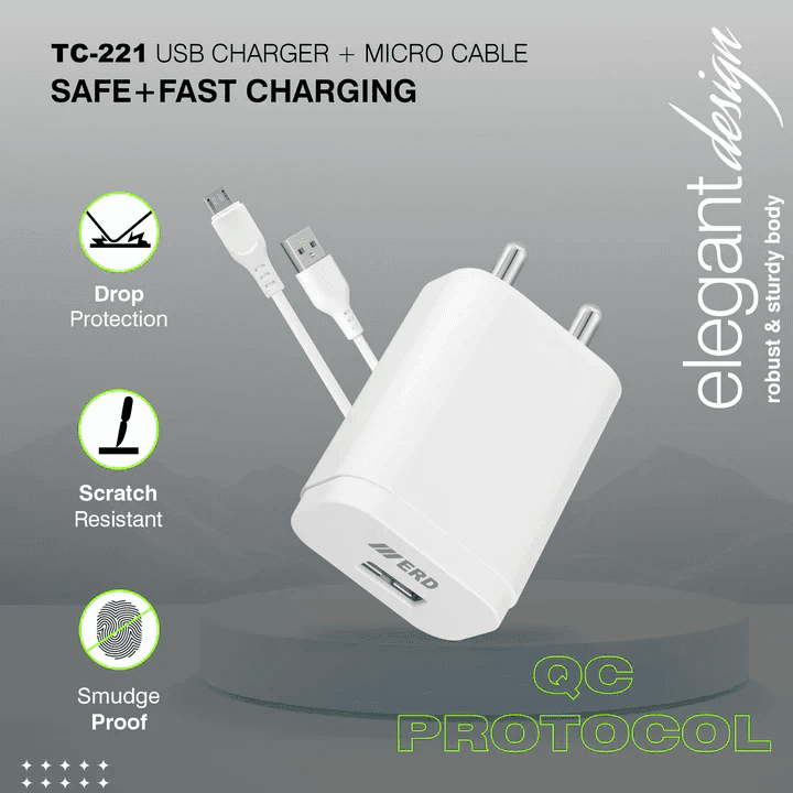 ERD TC-221 USB-A QC Charger With Micro Cable view 6
