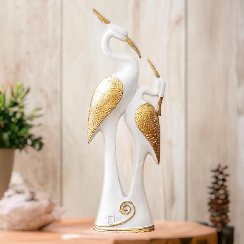 Srijan Enterprises - White Swan Pair, Kissing Swan Duck Couple Statue - Decorative Item for Home Decor Living Room Bedroom | Handicraft Animal Figurine Antique Gift Item