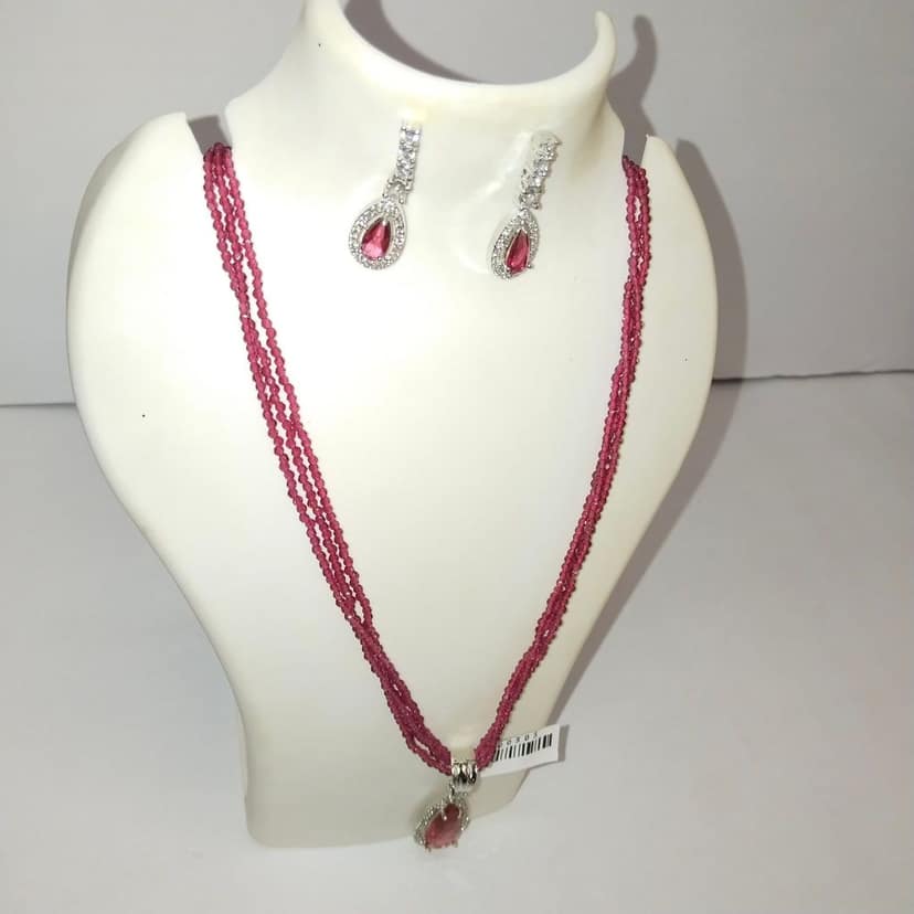 Ruby and Diamond Necklace Set in Sterling Silver view 2