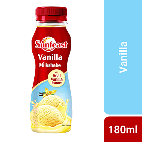 Sunfeast Vanilla Milkshake - Smooth & Creamy, With Real Vanilla Extracts, 180 ml Bottle
